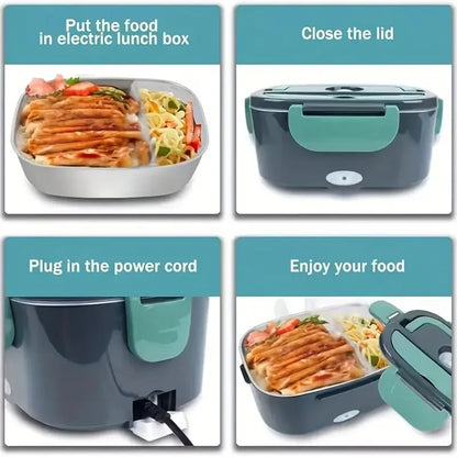 2-In-1 Electric Heating Lunch Box Car+Home 220V 1.5L 60W Portable Stainless Steel Liner Bento Lunchbox Food Container Bento Box
