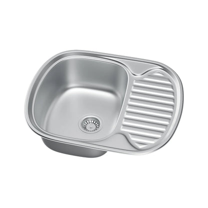 60 x 49 cm Ovales Spülbecken aus Edelstahl mit Abtropffläche – Einbauspüle, reversibel, modernes Design mit einem Becken