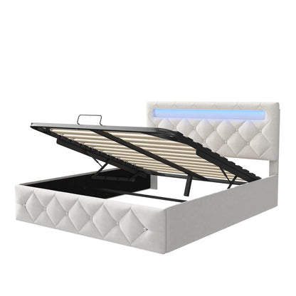 Rosahqnda Modernes weißes Polsterbett,hydraulisches Bett mit großem Stauraum, elegantes Doppelbett,Samtstoff, ohne Matratze