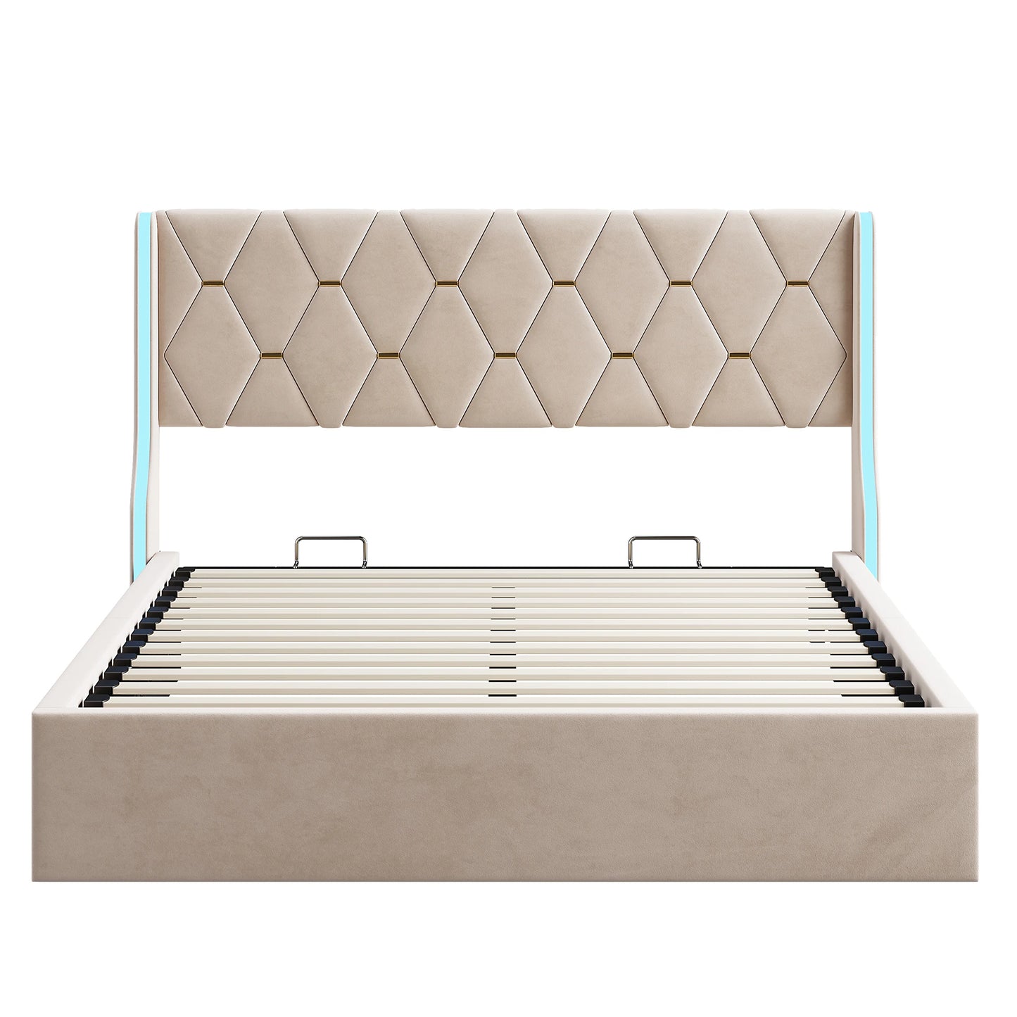 Polsterbett Doppelbett 140x200 cm, Bett mit Stauraum und Lattenrost, Bett mit LED, Stauraumbett mit Bettkasten und Kopfteil