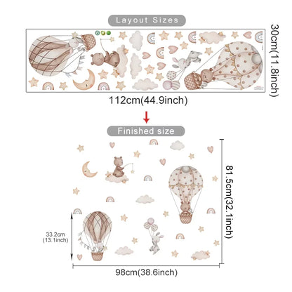 Cartoon Hot Air Balloon Animals Bear Rabbits Wall Stickers for Child Room Boy Room Decoration Nursery Baby Room Decoration Decal.