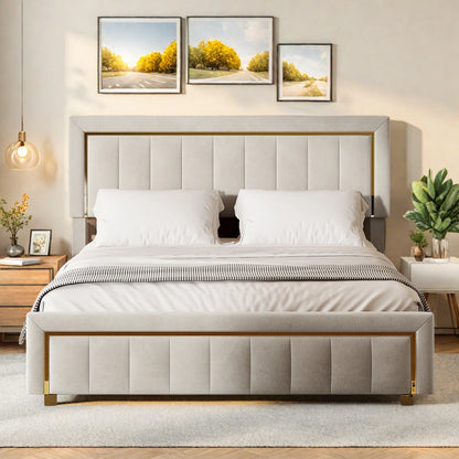 Rosahqnda Doppelt gepolstertes Hydraulikbett, 140–160 x 200 cm, großer Stauraum, Gästebett, Samt, Schwarz, Beige