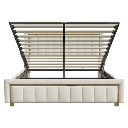 Rosahqnda Doppeltes gepolstertes hydraulisches Bett, 140-160 * 200 cm, großer Stauraum, Gästebett, Samt, schwarz, beige