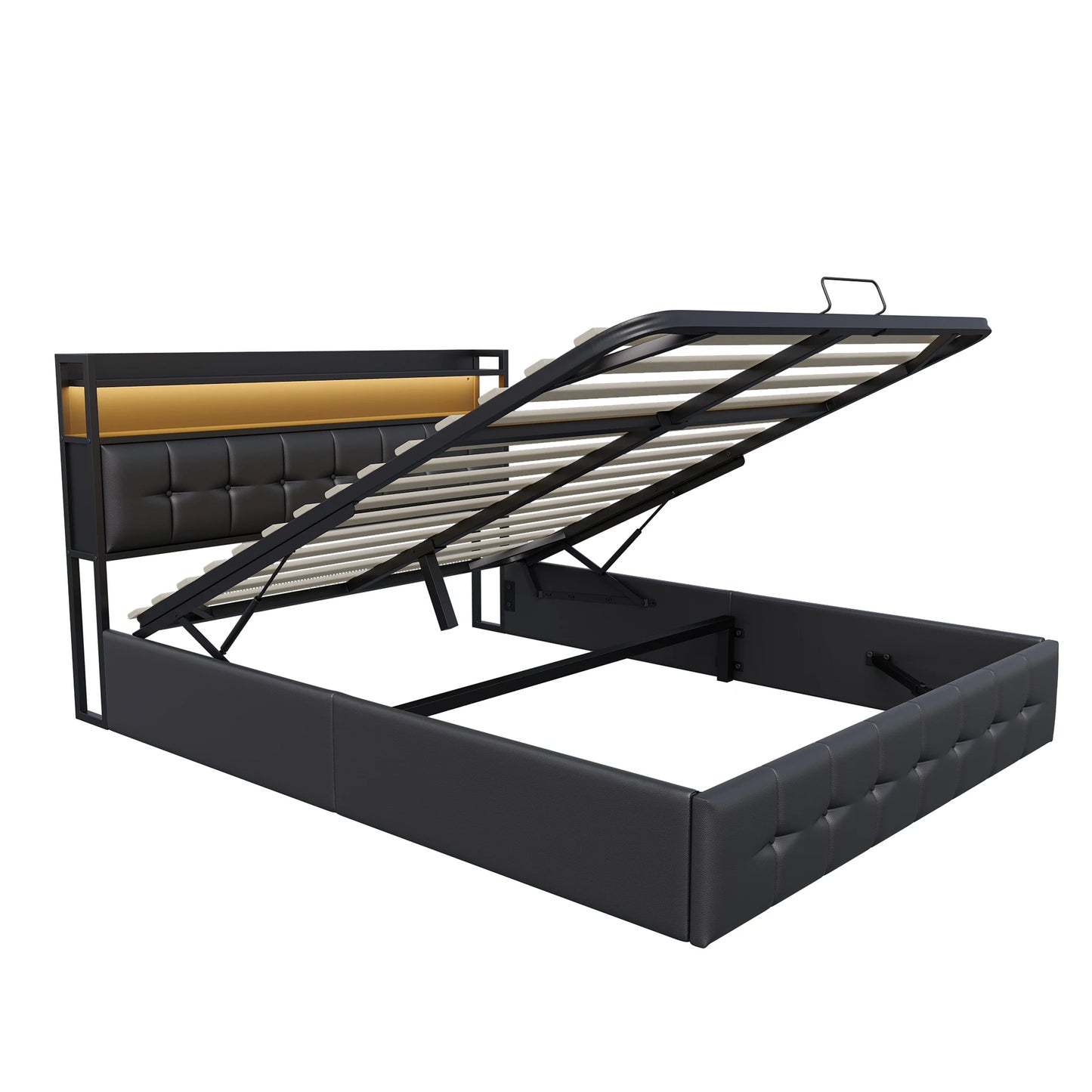 Rosahqnda Polsterbett 140 x 190 cm Doppelbett mit LED und USB, gepolsterter Bettrahmen mit Kopfteil und Lattenrost, Höhe 32 cm