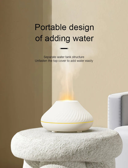KINSCOTER Volcanic Aroma Diffuser Essential Oil Lamp 130ml USB Portable Air Humidifier with Color Flame Night Light.