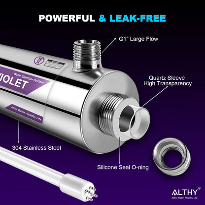 ALTHY Whole House UV Ultraviolet Water Sterilizer System Filter Purifier + Smart Flow Control Switch Stainless Steel 12GPM.