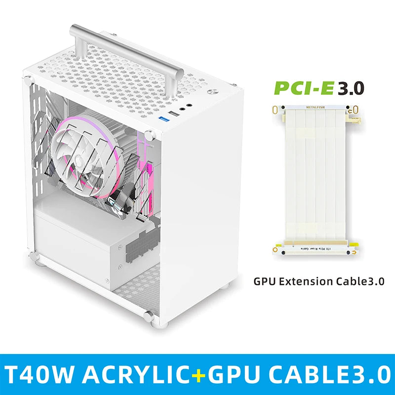 METALFISH T40 Mini ITX Case 7L Gaming Computer White Chassis Compact Transpare PC Support SFX PSU/70mm Cooler With Handle