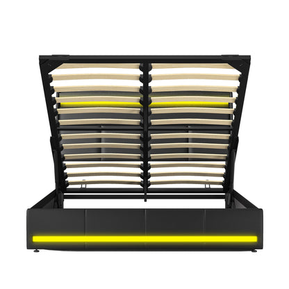 WoodenAura Hydraulisch Doppelbett Polsterbett 140x200cm, Bett mit Lattenrost aus Metallrahmen, Modernes Bettgestell mit Stauraum