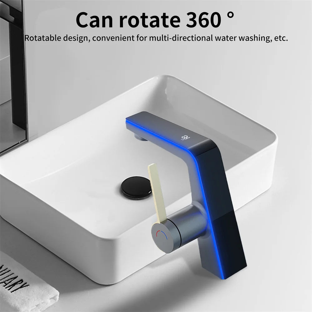 Intelligent LED Digital Display Bathroom Basin Faucet Tap Hot Cold Temperature Sensing Faucet Toilet Bathroom Household Faucet