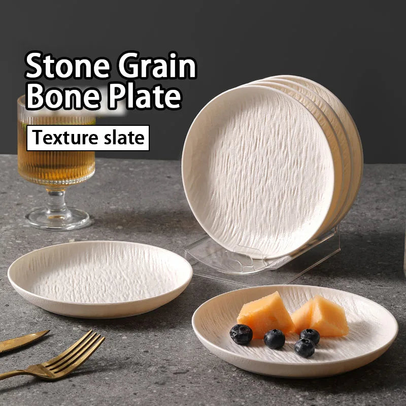 INS Stone Grain Bone Plate Relief Premium Steak Dining for Simple western Food Plate Salad Plate Special Look Household Items.