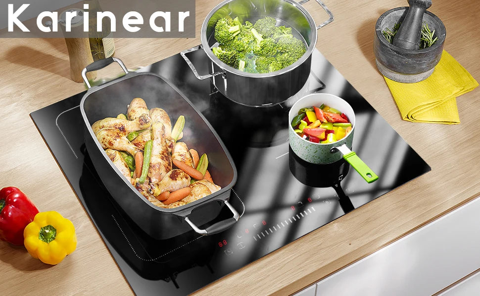 Karinear Built-in 4-Burner Induction Cooktop, electric Induction Hob with Flexzone, Slider Control, Timer, Boost Function, 7200W.