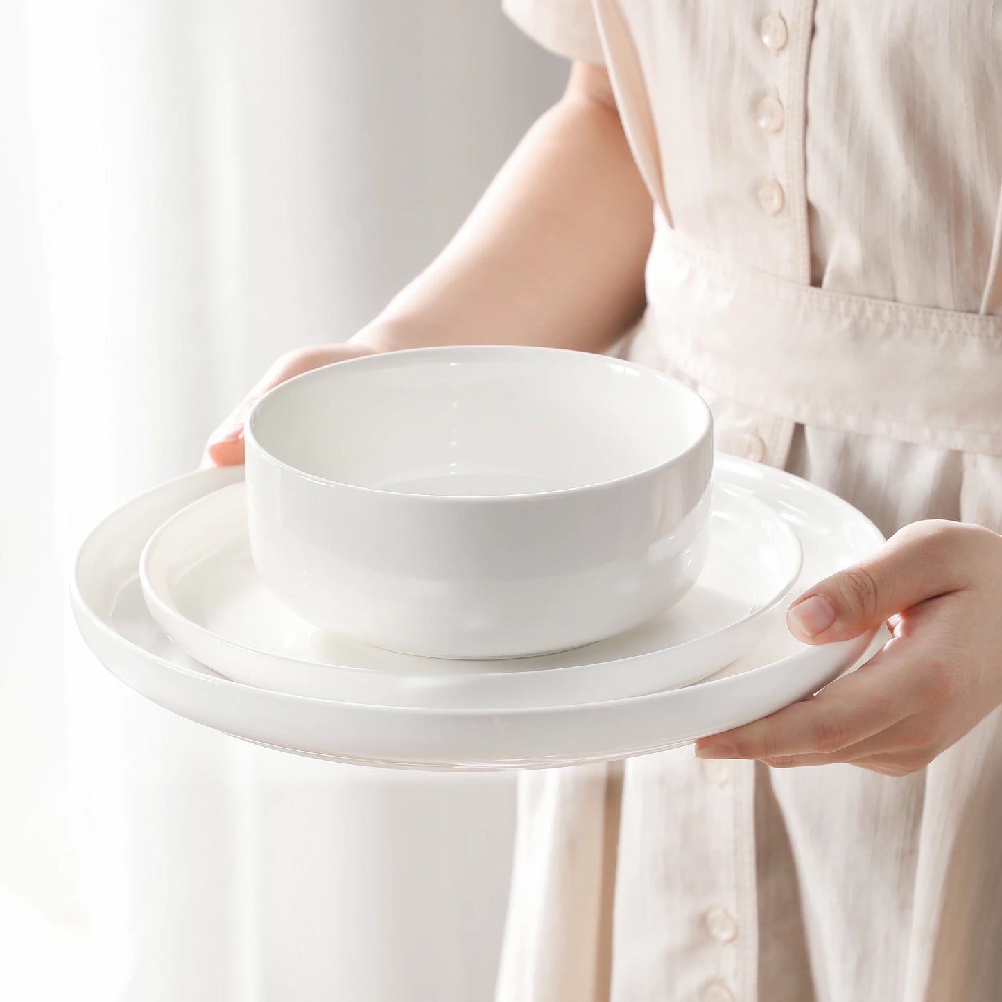 MALACASA 18/36-Piece Ceramic Plate Porcelain Dinnerware Set with 6/12 Pcs Dinner/Dessert Plates,Bowl Tableware Set for 6/12.