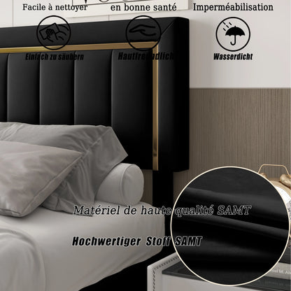 Comanlai 140 x 200 cm Polsterbett, hydraulisches Bett mit Stauraum, mit Kopfteil und Lattenrost, Matratze nicht im Lieferumfang enthalten, Schwarz