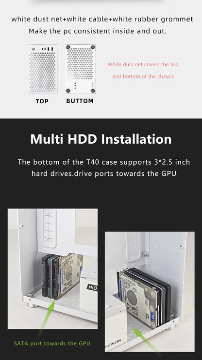 METALFISH T40 Mini ITX Black Case 7L Gaming Computer Chassis Compact transparent PC Support SFX PSU/70mm Cooler With Handle.