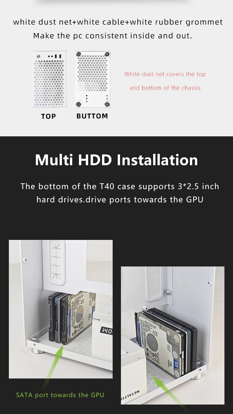 METALFISH T40 Mini ITX Black Case 7L Gaming Computer Chassis Compact transparent PC Support SFX PSU/70mm Cooler/206mm GPU.