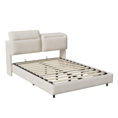 WoodenAura Bett 160 x 200 cm mit Lattenrost, Bett 160x200 cm mit Stauraum und Kopfteil, Bett mit LED-Beleuchtung und Stauraum