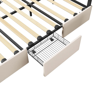 WoodenAura Polsterbett 160x200 cm mit LED-Beleuchtung, Doppelbett mit 4 Schubladen, Bett rahmen mit Lattenrost, keine Matratze