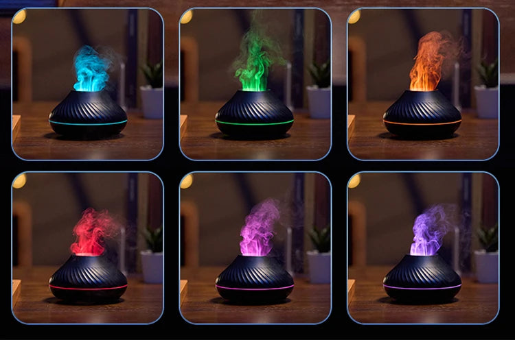 KINSCOTER Volcanic Aroma Diffuser Essential Oil Lamp 130ml USB Portable Air Humidifier with Color Flame Night Light.