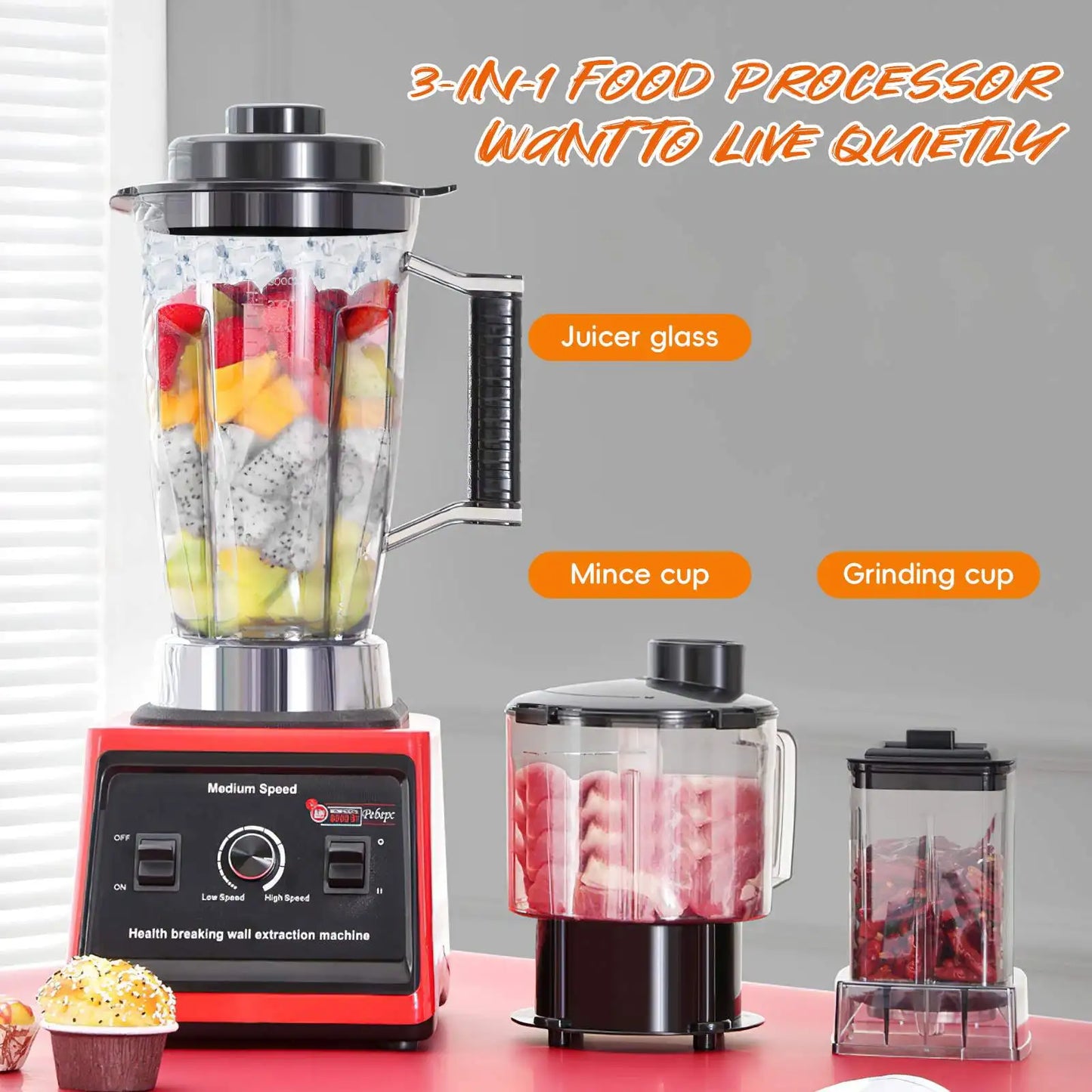 9500W 15 Speed multi-function Professional Blender 4-Blade 3-In-1 Wall Breaking Machine 5L Container Ice Nut Fruit mix Strong.