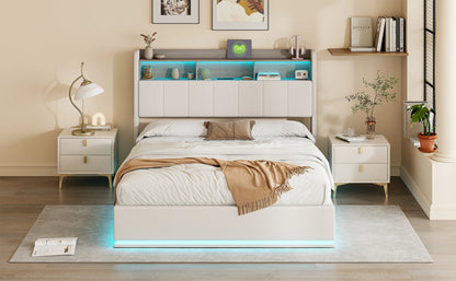 Rosahqnda hydraulisches Doppelbettgestell 140–160 x 200 cm mit LED, USB und großem Stauraum, gepolstertes Gästebett, Teenager-Wohnbett, Samt