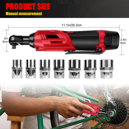 200 Nm kabelloser elektrischer Ratschenschlüsselsatz 90 °   3/8-Zoll-Winkelschlüssel mit 7-teiligem Steckschlüsselsatz, Ratschenwerkzeug mit 2 Lithiumbatterien