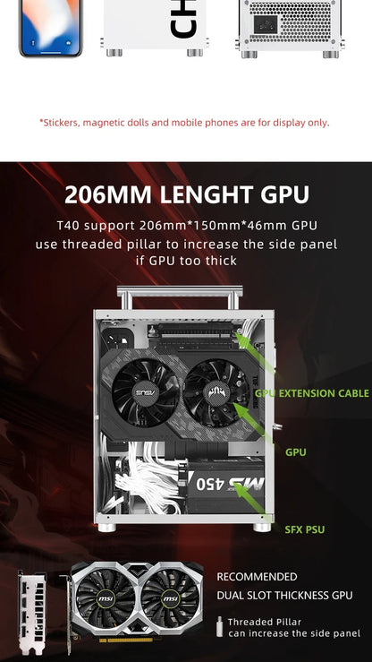 METALFISH T40 Mini ITX Black Case 7L Gaming Computer Chassis Compact transparent PC Support SFX PSU/70mm Cooler With Handle.