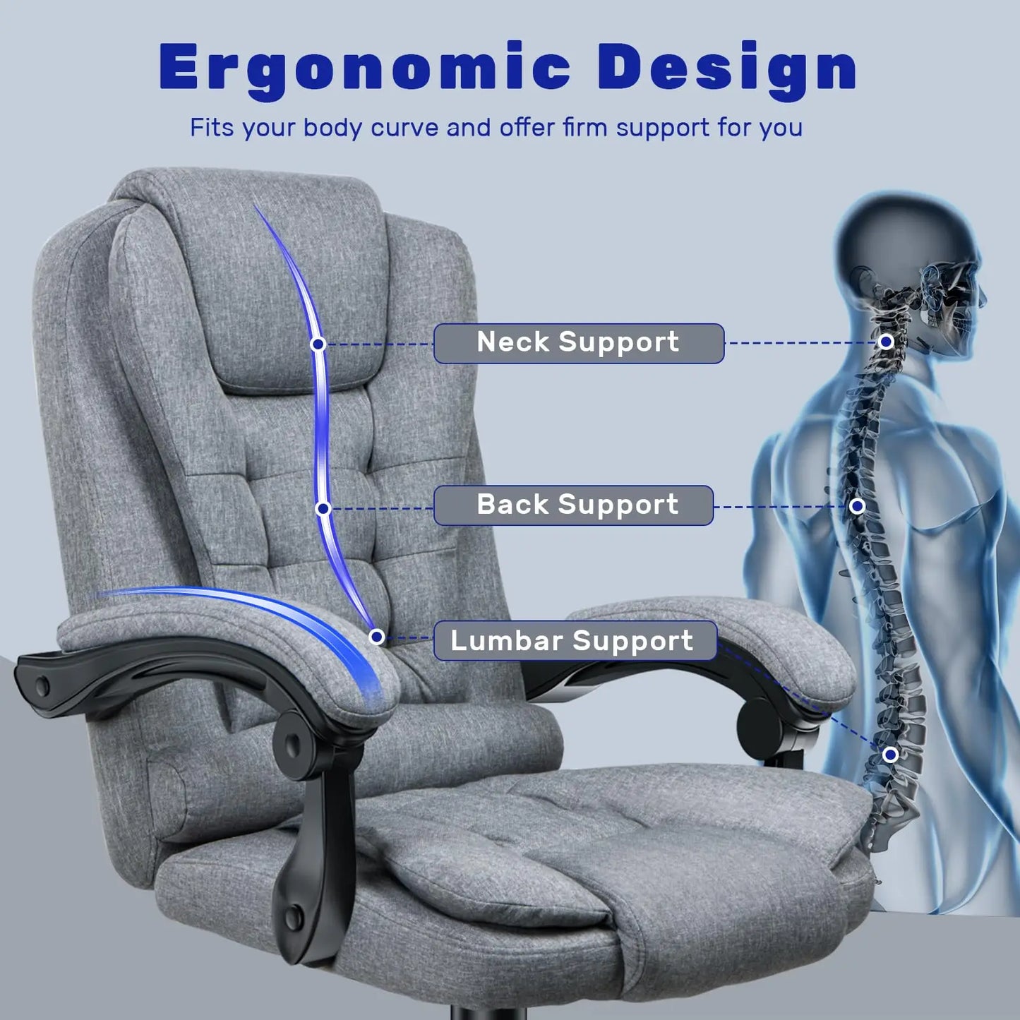 naspaluro Ergonomic Office Chair Desk Chair with High Backrest PU Leather Swivel Chair Deck Chair Gaming Chair for Office Home