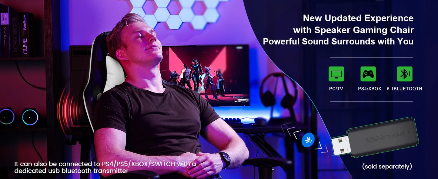 GTPLAYER Gaming Stuhl mit Fußstützen Bluetooth Lautsprecher Musik Stuhl Ergonomischer Computerstuhl Schreibtischstuhl