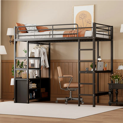Etagenbett Hochbett 90x200cm mit Rausfallschutz, Kinderbett Bettgestell mitSchreibtisch und USB-Steckdose,