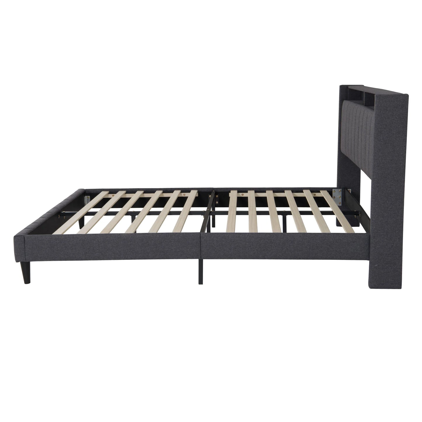 WoodenAura Polsterbett 140×200 cm, Doppelbett mit Stauraum-Kopfteil und Lattenrost, Jugendbett mit LED-Licht und USB-Anschluss