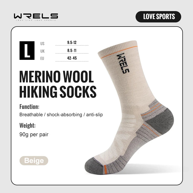 WRELS Merino Wool Socks Hiking Running Socks Soft Lightweight Shock Absorption Damping Mid-Calf Breathable Ankle Cycling Socks.