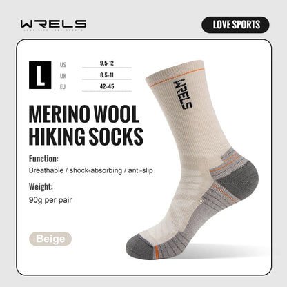 WRELS Merino Wool Socks Hiking Running Socks Soft Lightweight Shock Absorption Damping Mid-Calf Breathable Ankle Cycling Socks.