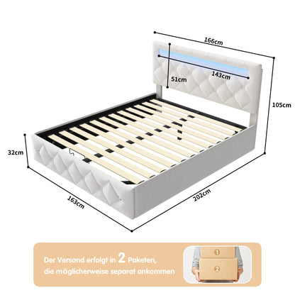 Rosahqnda Modernes weißes Polsterbett,hydraulisches Bett mit großem Stauraum, elegantes Doppelbett,Samtstoff, ohne Matratze