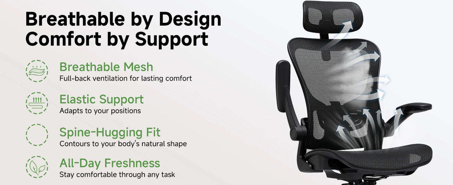 GTPLAYER Bürostuhl Ergonomisch, Schreibtischstuhl mit Verstellbarer Kopfstütze,Gaming Stuhl Wippfunktion, Chefsessel aus Mesh