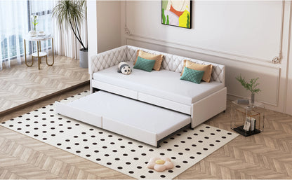 Rosahqnda gepolstertes Tagesbett 90 x 200 cm mit ausziehbarem Bett, Einzelbett, Schlafsofa, Tagesbettgestell mit Lattenrost