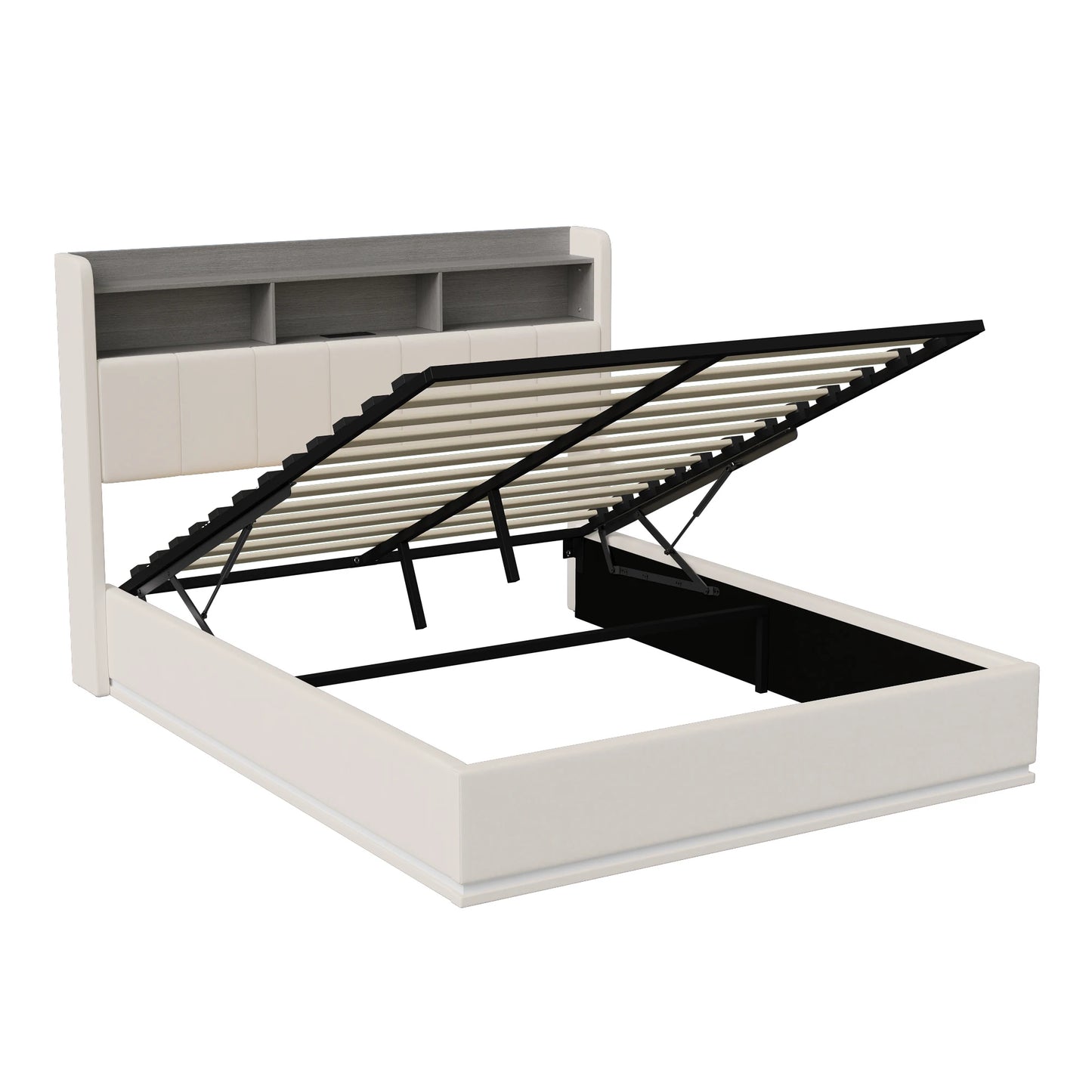 Rosahqnda hydraulisches Doppelbettgestell 140–160 x 200 cm mit LED, USB und großem Stauraum, gepolstertes Gästebett, Teenager-Wohnbett, Samt