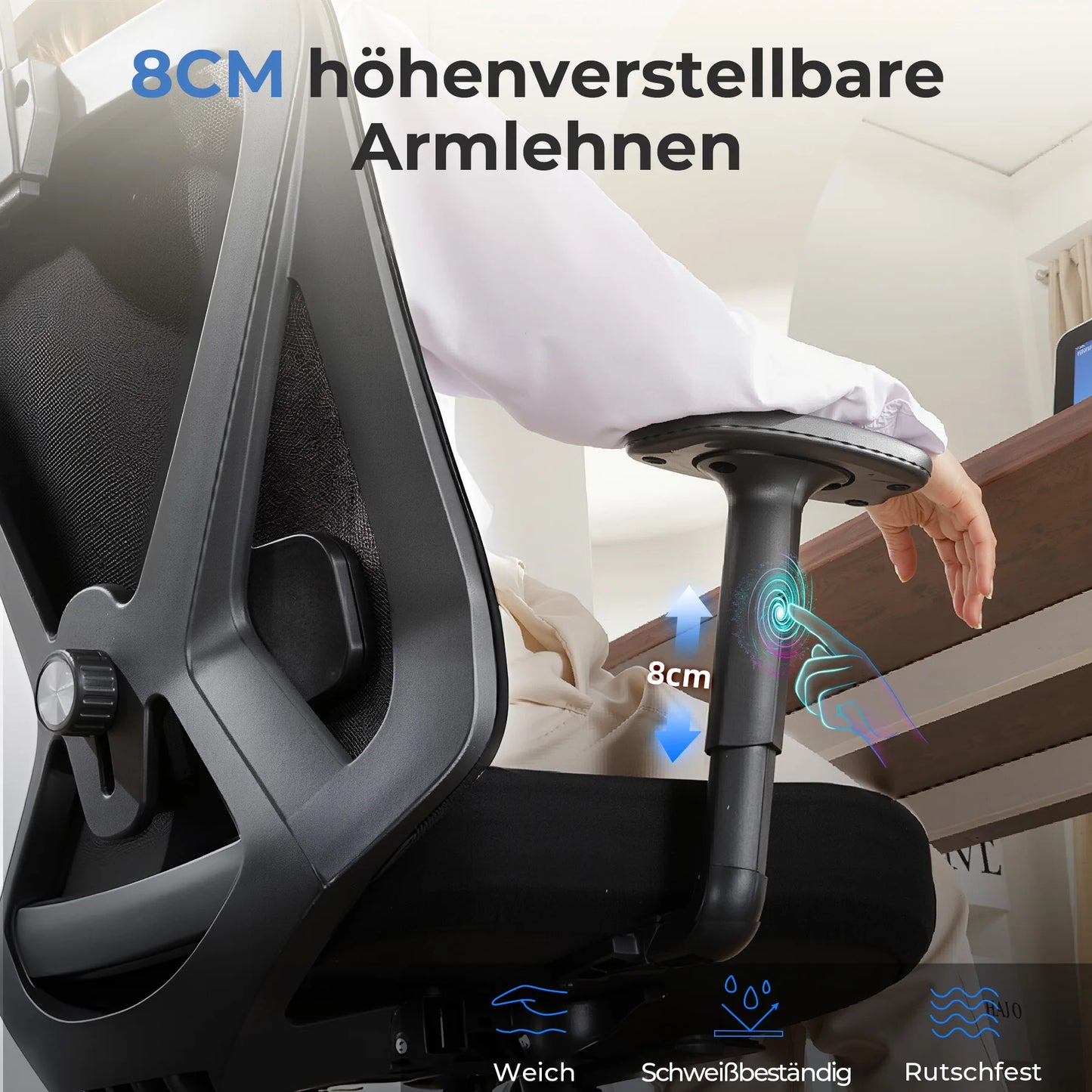 COMHOMA Bürostuhl Ergonomisch，Schreibtischstuhl mit 3D-Kopfstütze & 3D-Lendenwirbelstütze, verstellbare Armlehnen, Office Chair