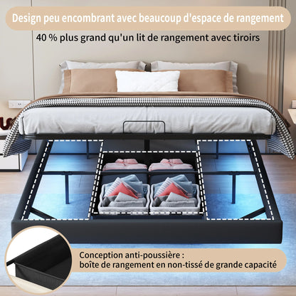 Rosahqnda Doppelbett 160 x 200 cm mit LED-Beleuchtung, Lattenrost aus Metall, schwebender Bettrahmen mit Licht, Schwarz (ohne Matratze)