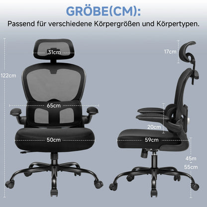 COMHOMA Bürostuhl Ergonomisch, Schreibtischstuhl mit 3D Kopfstütze und Lendenwirbelstütze, Integriertes Kleiderhaken-Design