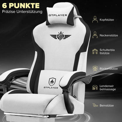 GTPLAYER Gaming Stuhl, Ergonomischer Gamer Stuhl aus Stoff mit Lendenwirbelstütze, PC-Stuhl mit verbreiterter Rückenlehne