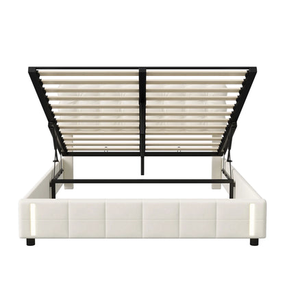 Rosahqnda Hydraulisches Doppelbett 140-160*200 cm mit Sensorlicht und Stauraum, Gepolstertes Gästebett, Hauptschlafzimmer, Samt