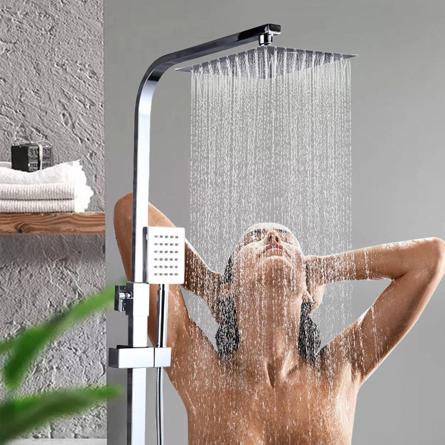 8 Inch Thermostatic Shower Set All Copper, Anti-Scald 38°C with Overhead & Handheld Sprayer, Adjustable Height for Bathroom