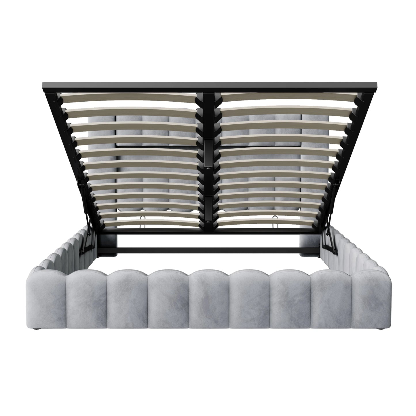 Rosahqnda Polsterbett mit LED- und USB-Anschluss, Leinenbaumstumpfbettgestell mit Kopfteil, 140 x 200 cm großes hydraulisches Bett ohne Matratze