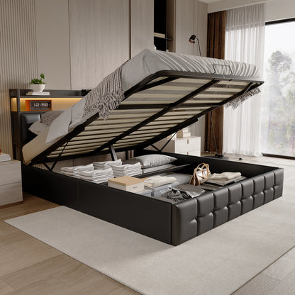 Rosahqnda Polsterbett, gepolsterter hydraulischer Bettrahmen mit grauem Leinen-Kopfteil, Leinenstoff,ohne Matratze