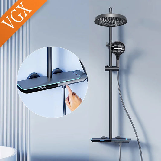 VGX Thermostatic Shower System Set Smart Digital Bathroom Shower Faucet Set Temperature Display Rainlfall Bathroom Shower Set