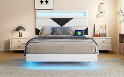 Rosahqnda Schwebebett 140*190cm Doppelbett Rahmen 160*200cm mit LED&USB Polsterbett Erwachsenenwohnung Jugendbett Samt