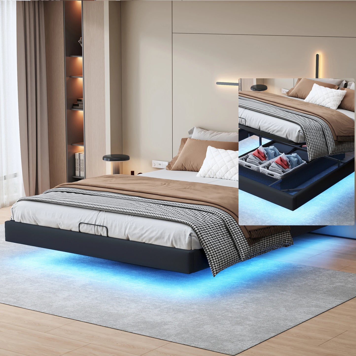 WoodenAura Polsterbett Bettgestell Doppelbettgestell, Geräusche leicht aufzubauen. Kunstleder-Bettrahmen 160 x 200 cm  modernes