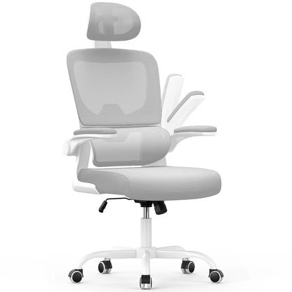 Ergonomic Office Chair, Desk Chair with Folding Armrests, Height-Adjustable, Breathable Backrest, Swivel Chair 360°