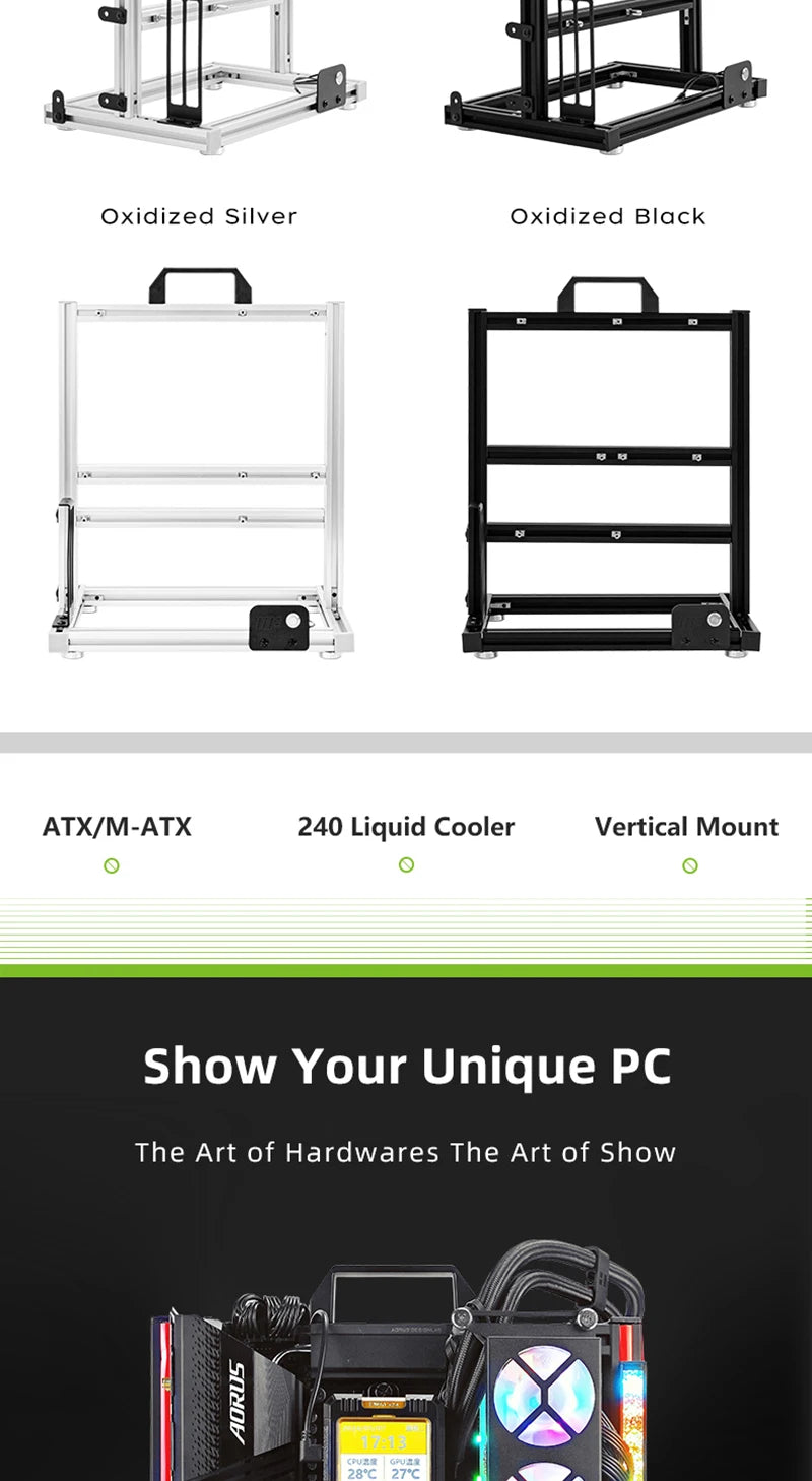 METALFISH BlockCase Aluminum Open Frame Case Support ATX/M-ATX Mainboard GPU Mount Horizontally 240 Water Cooler Gaming Cabinet.