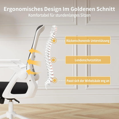 Office Chair Ergonomic Mesh Flip-Up Arms Office Chairs with Mid Back Cushion Lumbar Support Gaming Chair for Home